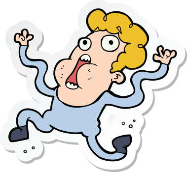 sticker of a cartoon terrified man png