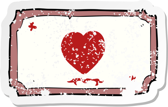 retro distressed sticker of a cartoon love heart frame drawing png