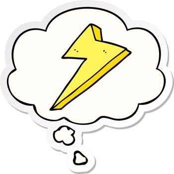 cartoon lightning with thought bubble as a printed sticker png