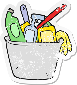 retro distressed sticker of a cleaning products cartoon png