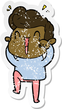 distressed sticker of a cartoon excited man png