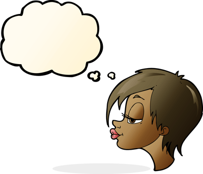 cartoon pretty woman with thought bubble png