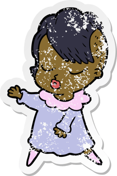 distressed sticker of a cartoon pretty hipster girl png