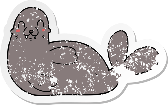 distressed sticker of a cartoon seal png
