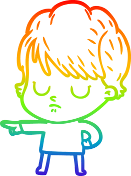 rainbow gradient line drawing of a cartoon woman png