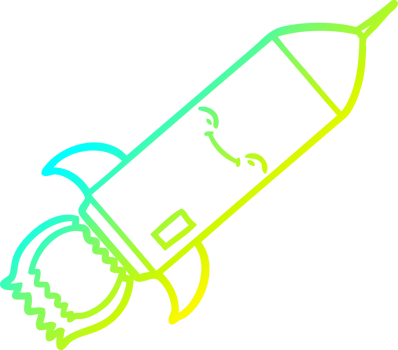cold gradient line drawing of a cartoon rocket png