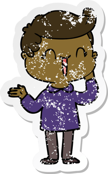 distressed sticker of a cartoon laughing boy png