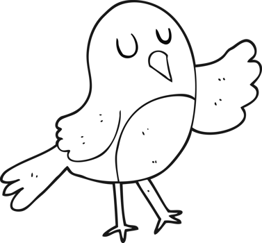 hand drawn black and white cartoon bird png