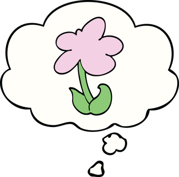 cute cartoon flower with thought bubble png
