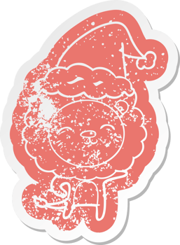 quirky cartoon distressed sticker of a lion wearing santa hat png