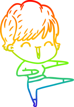 rainbow gradient line drawing of a cartoon laughing woman png