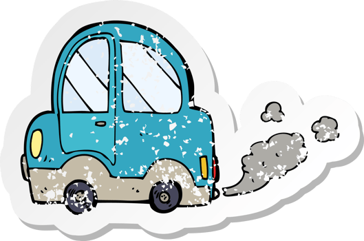 retro distressed sticker of a cartoon car png