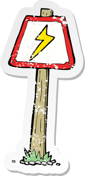 retro distressed sticker of a cartoon electrical warning sign drawing png