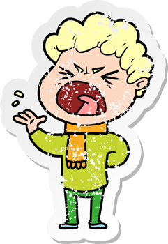 distressed sticker of a cartoon furious man png
