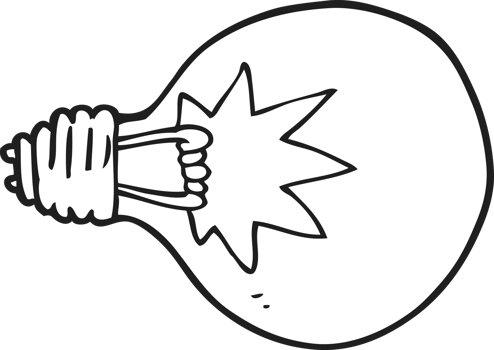 hand drawn black and white cartoon light bulb png