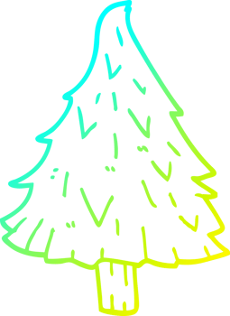 cold gradient line drawing of a cartoon christmas tree png