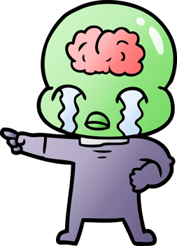 cartoon big brain alien crying and pointing png