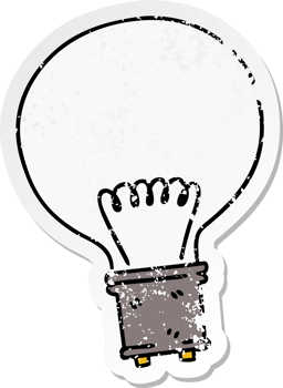 distressed sticker of a quirky hand drawn cartoon light bulb png