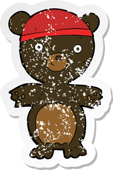 retro distressed sticker of a cartoon cute black bear png