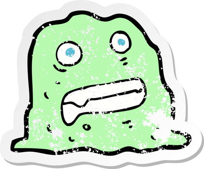 retro distressed sticker of a cartoon slime creature drawing png