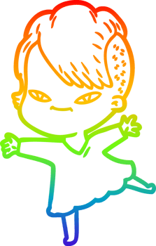 rainbow gradient line drawing of a cute cartoon girl with hipster haircut png