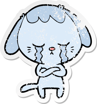 distressed sticker of a cute puppy crying cartoon png
