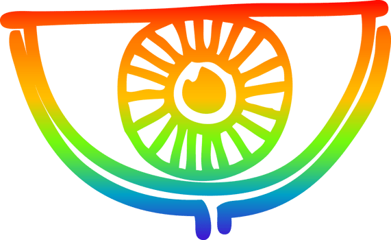 rainbow gradient line drawing of a cartoon eye symbol png