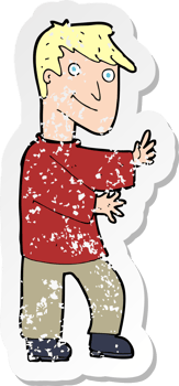 retro distressed sticker of a cartoon happy man drawing png