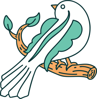 iconic tattoo style image of a bird on a branch png