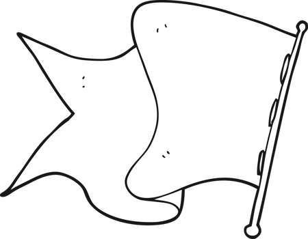 hand drawn black and white cartoon white flag png