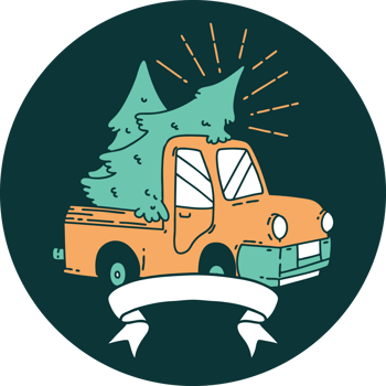 icon of a tattoo style truck carrying trees png