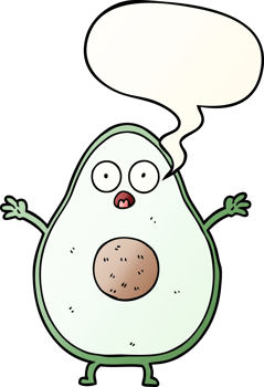 cartoon avocado with speech bubble in smooth gradient style png