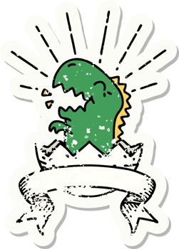 worn old sticker of a tattoo style hatching dinosaur png
