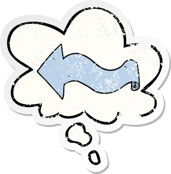 cartoon arrow with thought bubble as a distressed worn sticker png