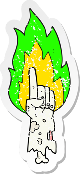 retro distressed sticker of a cartoon pointing zombie hand png