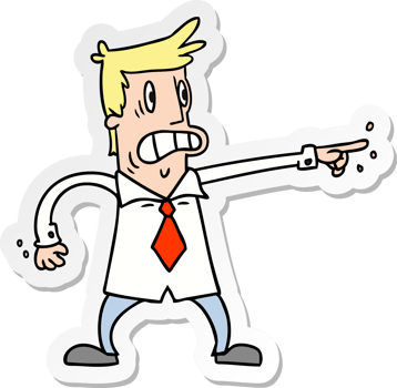 hand drawn sticker cartoon doodle man pointing looking worried png
