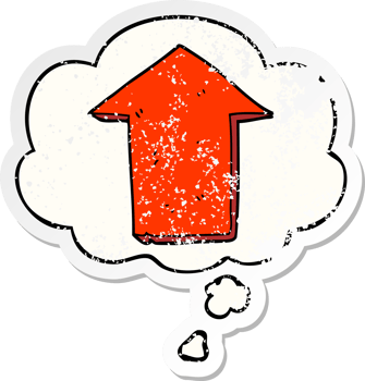 cartoon pointing arrow with thought bubble as a distressed worn sticker png