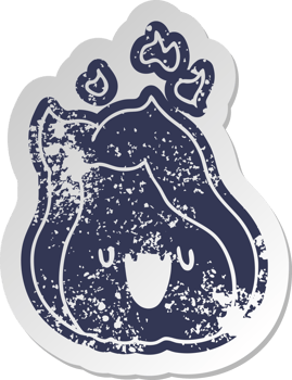 distressed old cartoon sticker kawaii cute fire flame png