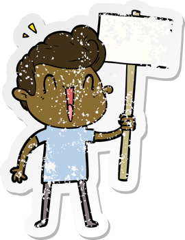 distressed sticker of a cartoon excited man png