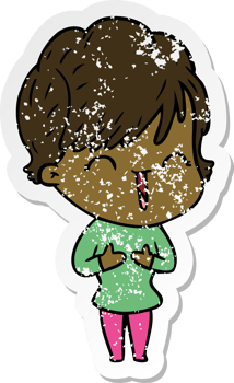 distressed sticker of a cartoon laughing woman png