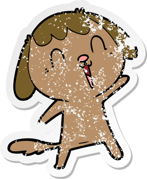 distressed sticker of a cute cartoon dog crying png