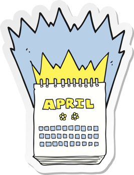 sticker of a cartoon calendar showing month of April png