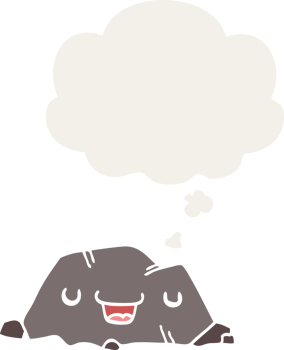 cartoon rock with thought bubble in retro style png