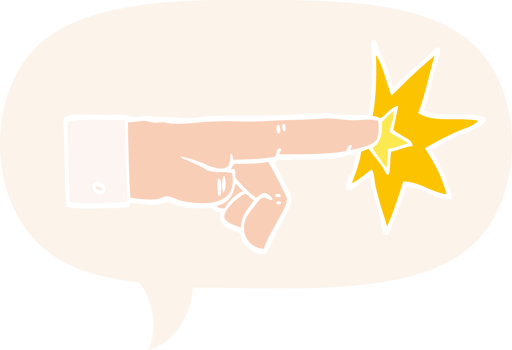 cartoon pointing hand with speech bubble in retro style png