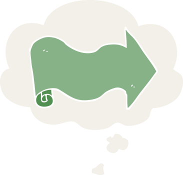 cartoon arrow with thought bubble in retro style png
