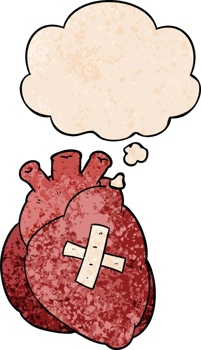cartoon heart with thought bubble in grunge texture style png