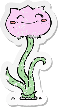 retro distressed sticker of a cartoon flower drawing png