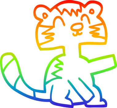 rainbow gradient line drawing of a cartoon happy cat png