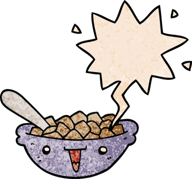 cute cartoon bowl of cereal with speech bubble in retro texture style png