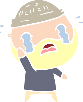 flat color style cartoon bearded man crying waving goodbye png